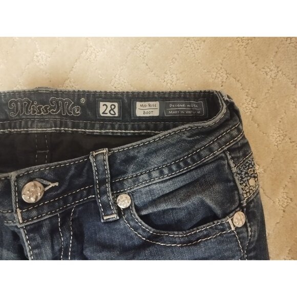 Miss Me Jeans Women's 28x34 Mid-Rise Boot Cut MP7700B Rhinestone Waist Bling - Picture 5 of 5